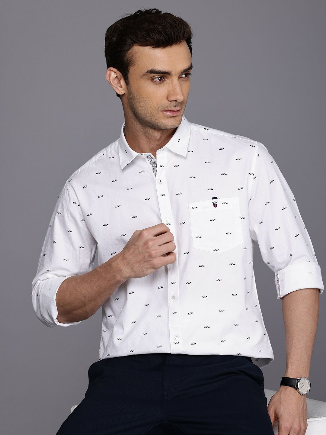 

Louis Philippe Sport Slim Fit Abstract Printed Pure Cotton Casual Shirt, White