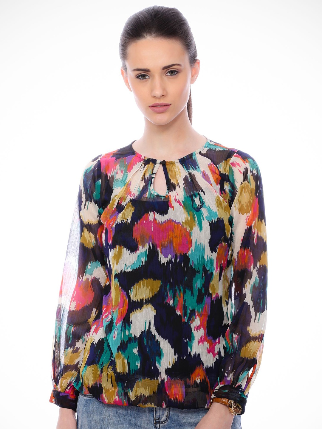 

BAESD Print Puff Sleeve Chiffon Top, Multi
