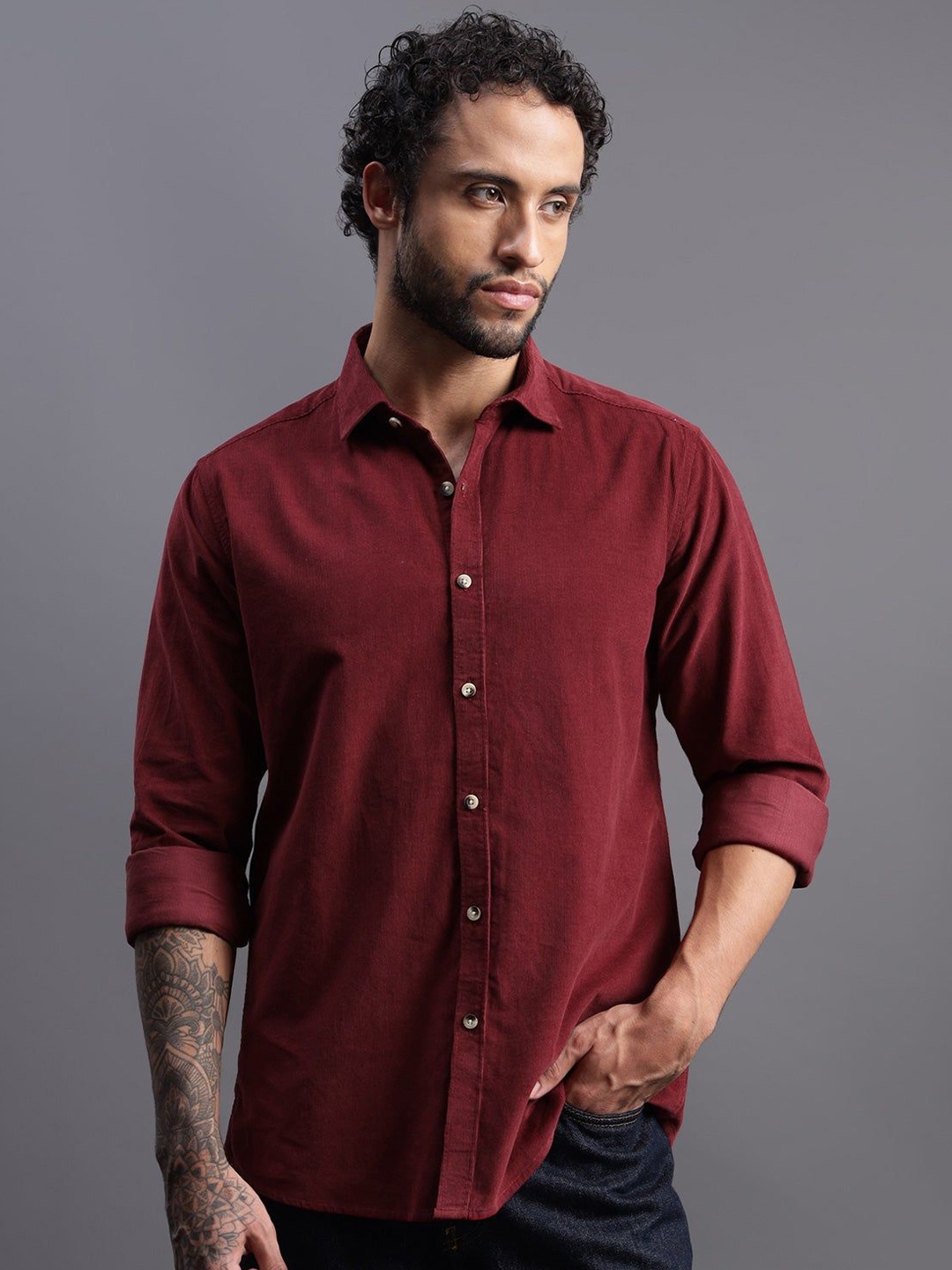 

Beyours Men Classic Opaque Casual Shirt, Burgundy