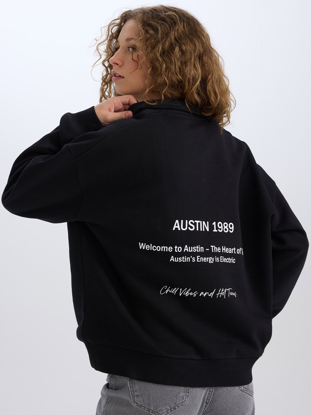 

DeFacto Women Typography Printed Pullover, Black