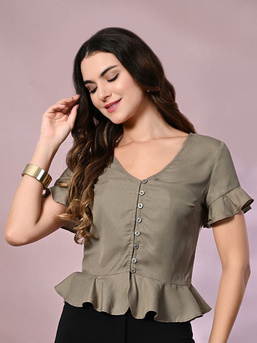 

all about you Women V-Neck Peplum Top, Grey