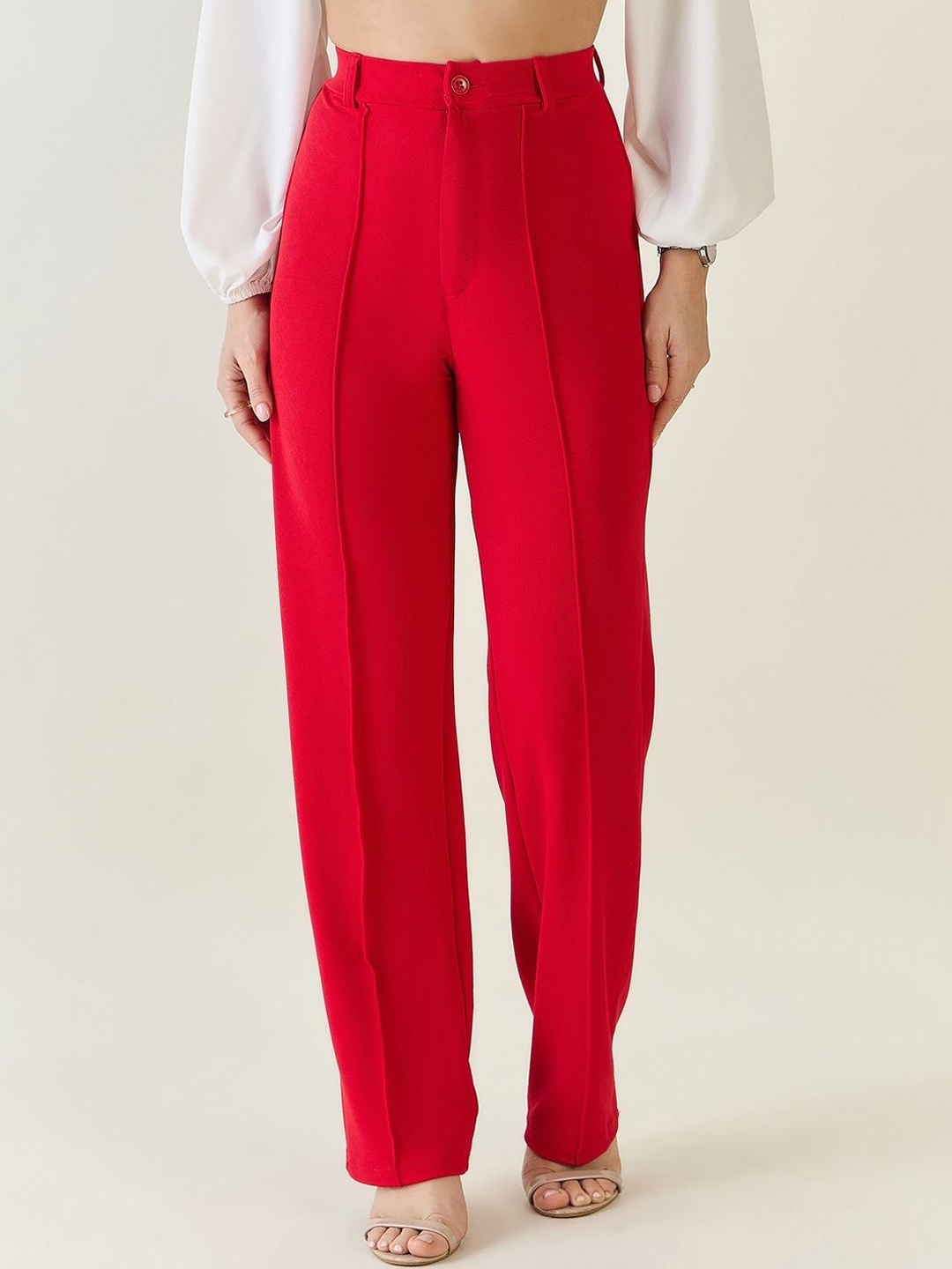 

aayu Women Relaxed High-Rise Trousers, Red