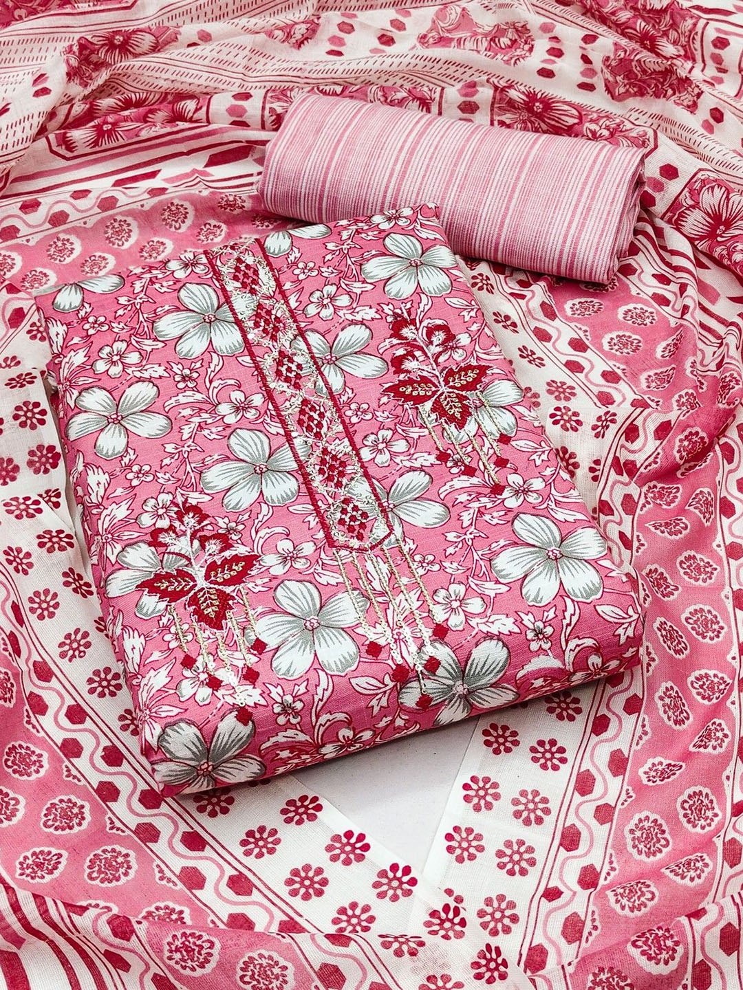 

mimi design Unstitched Dress Material, Pink