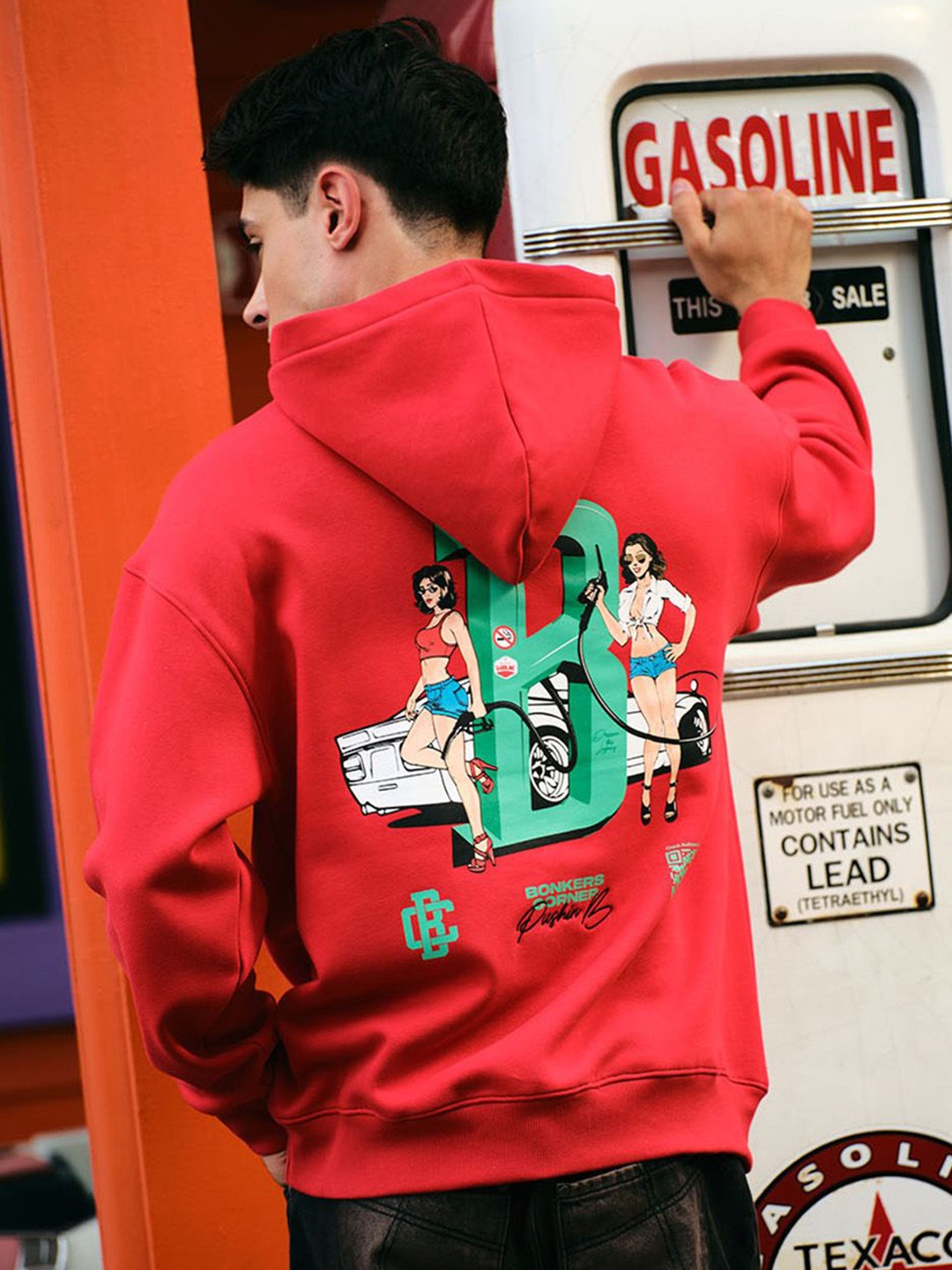 

Bonkers Corner Men Printed Hooded Pullover Sweatshirt, Red