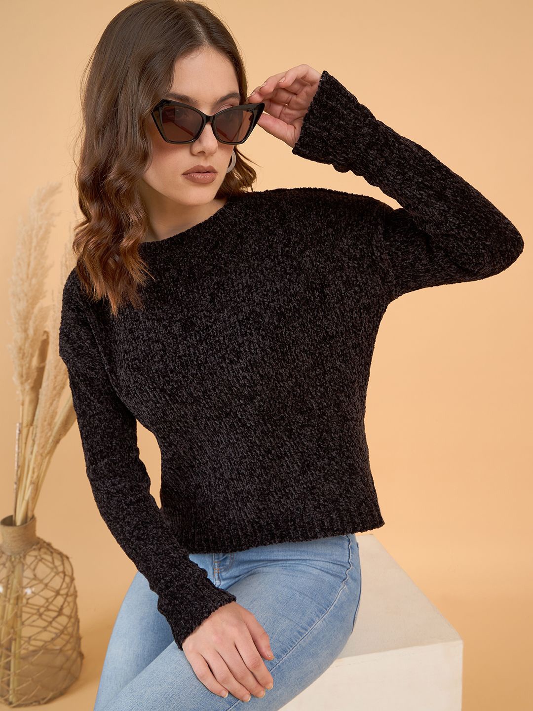 

STYLE BLUSH Women Self Design Pullover, Black