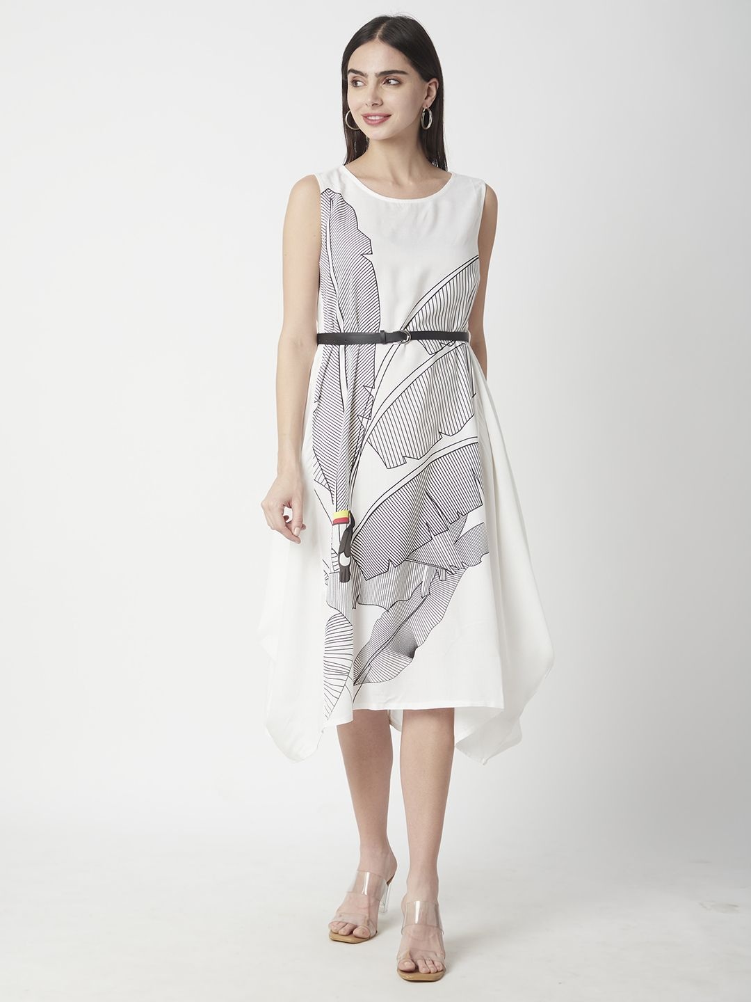 

R&B Women Printed A-Line Sleeveless Dress, Off white