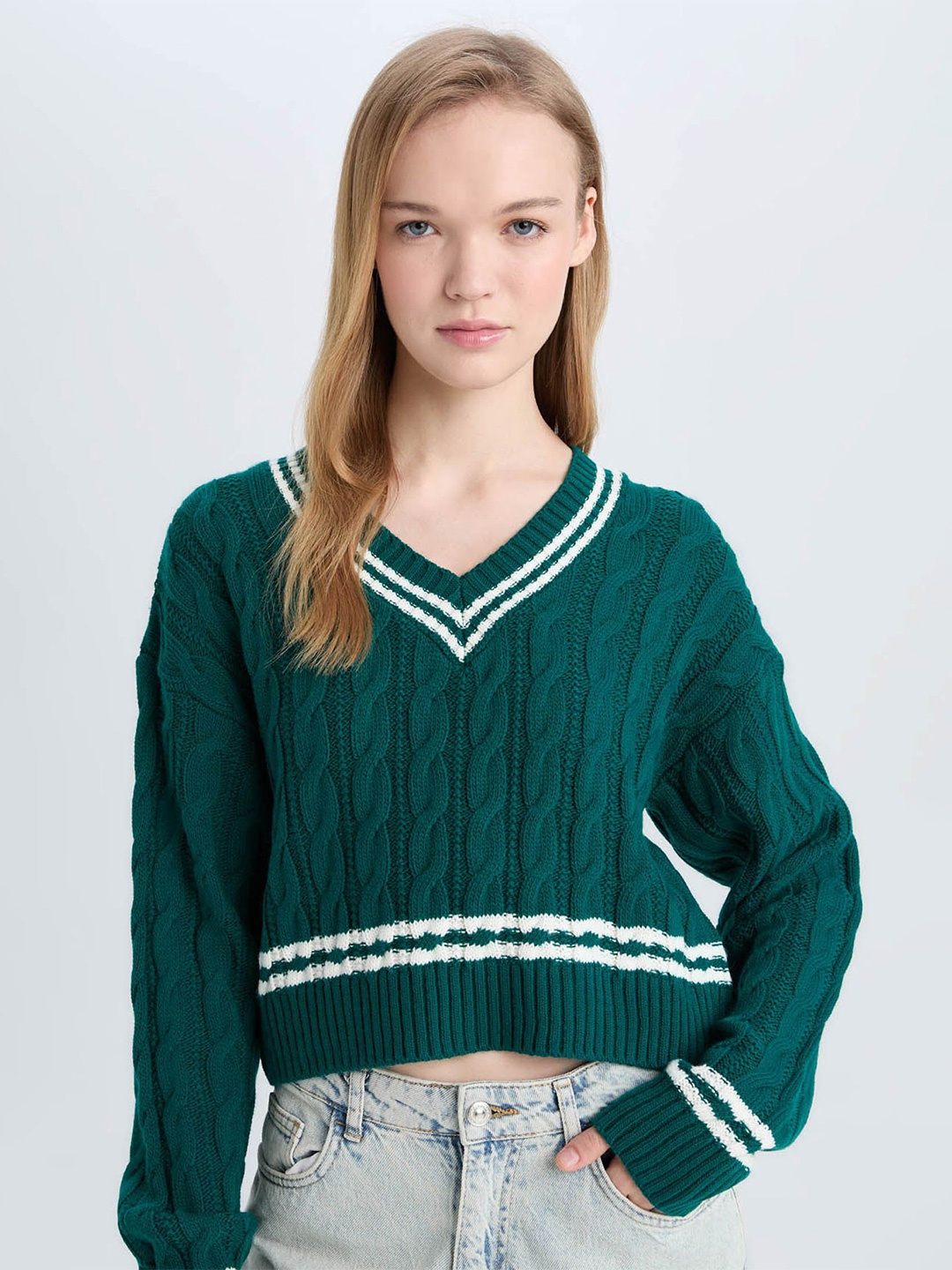 

DeFacto Women Cable Knit Pullover, Green