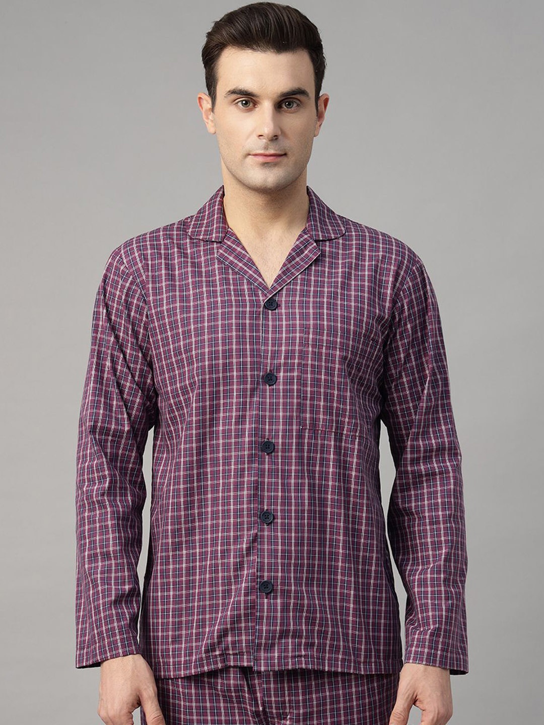 

Hancock Men Checked Night suit, Purple