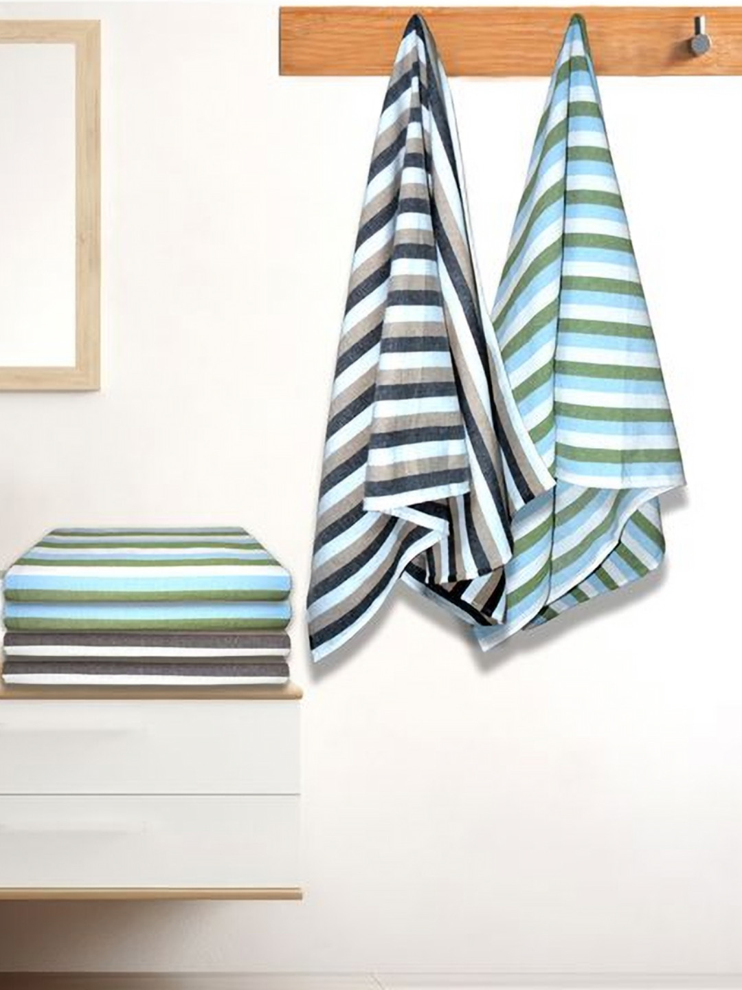 

Aura Green & White 5 Striped Cotton 210 GSM Bath Towel
