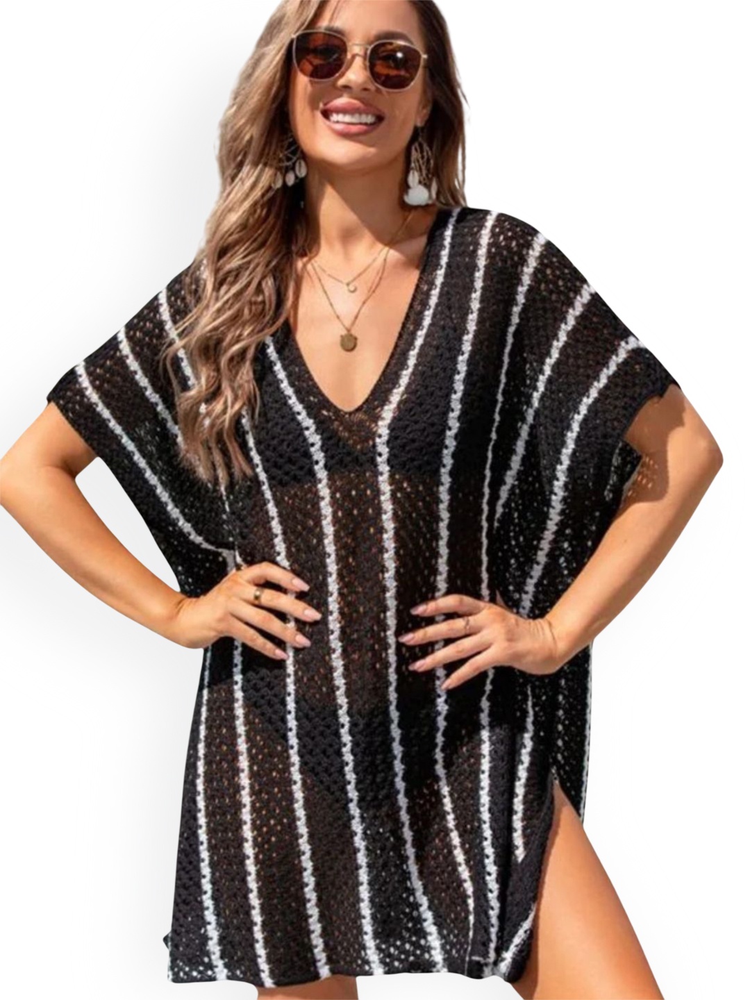 

ANGEL CROSHET Self Design Swimwear Cover-up Set, Black