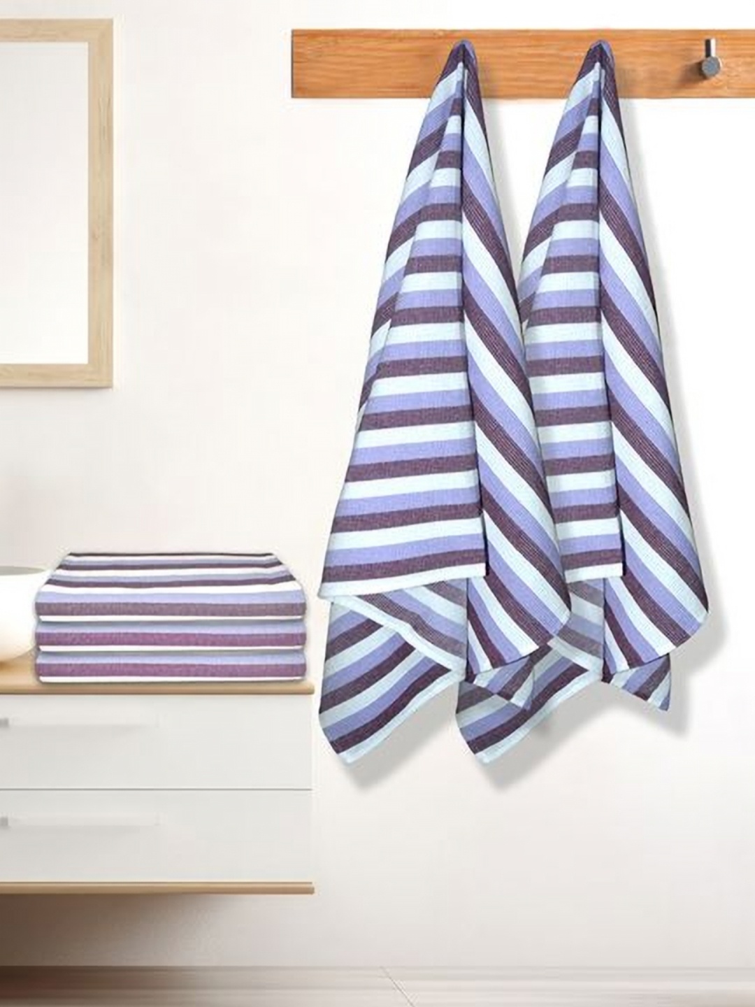 

Aura Violet & White 5 Striped Cotton 210 GSM Bath Towel
