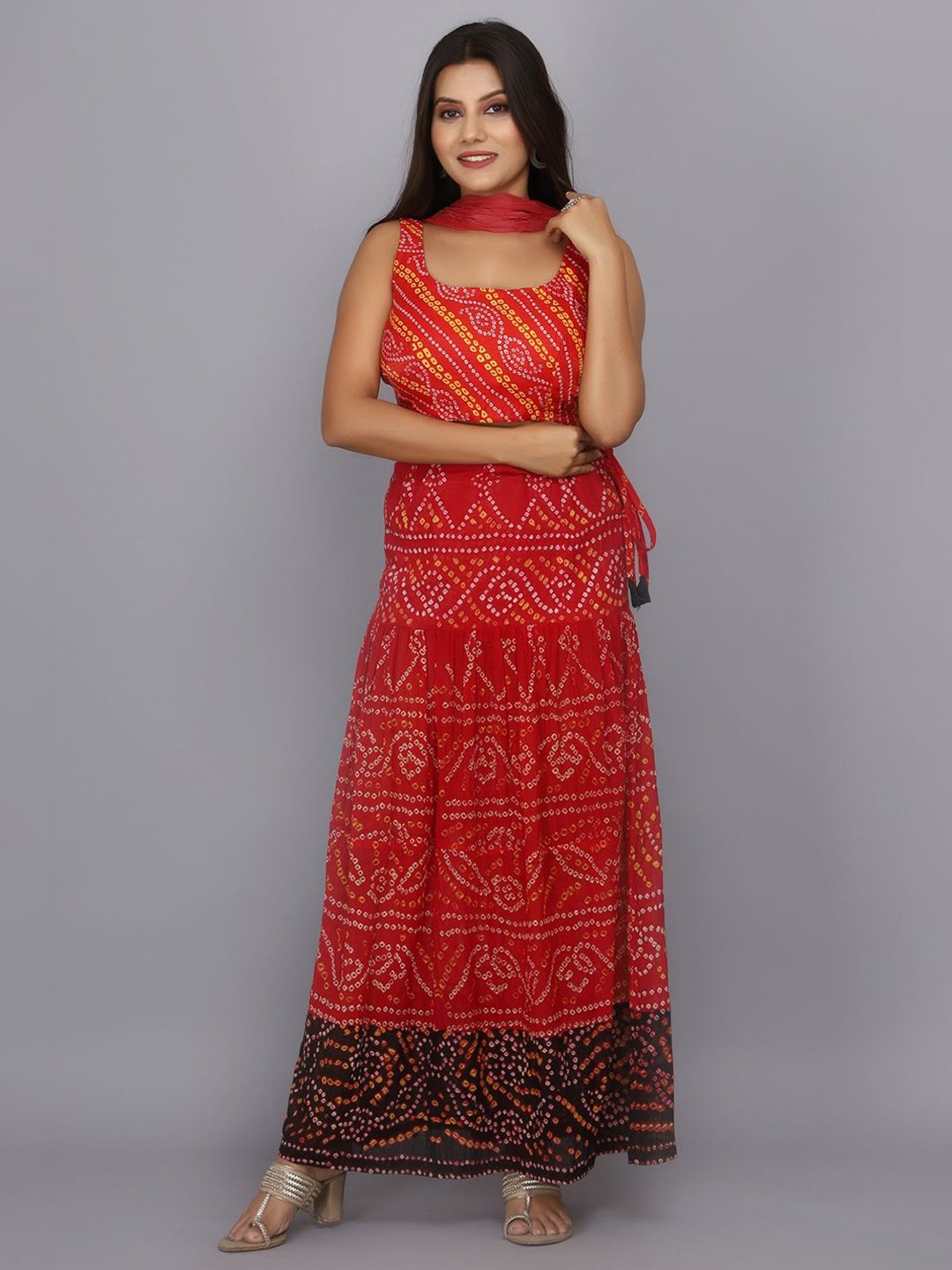 

Geroo Jaipur Printed Pure Cotton Lehenga With Choli & Dupatta, Red