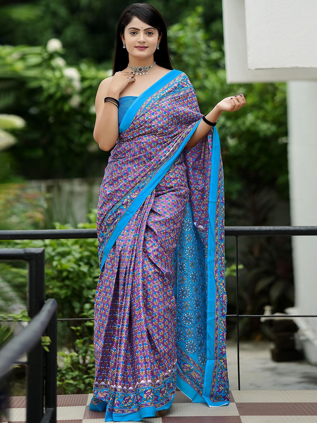 

HERE&NOW Floral Printed Pure Cotton Bhagalpuri Saree, Pink