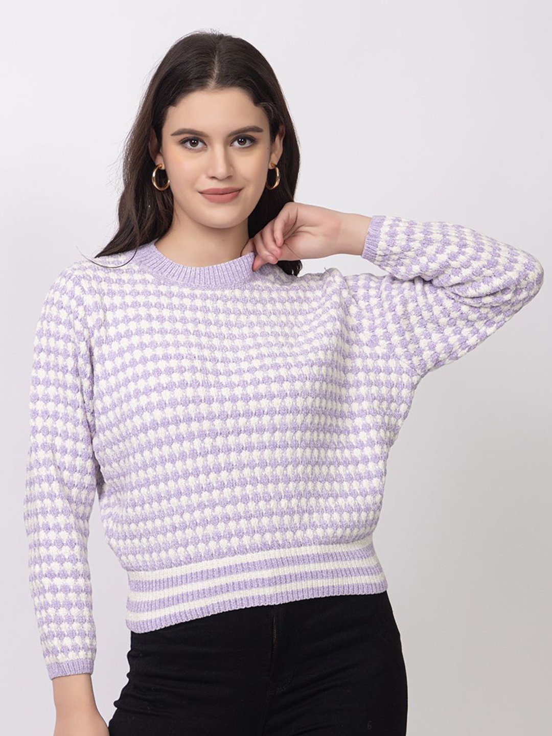 

Lory Women Printed Woollen Pullover, Purple