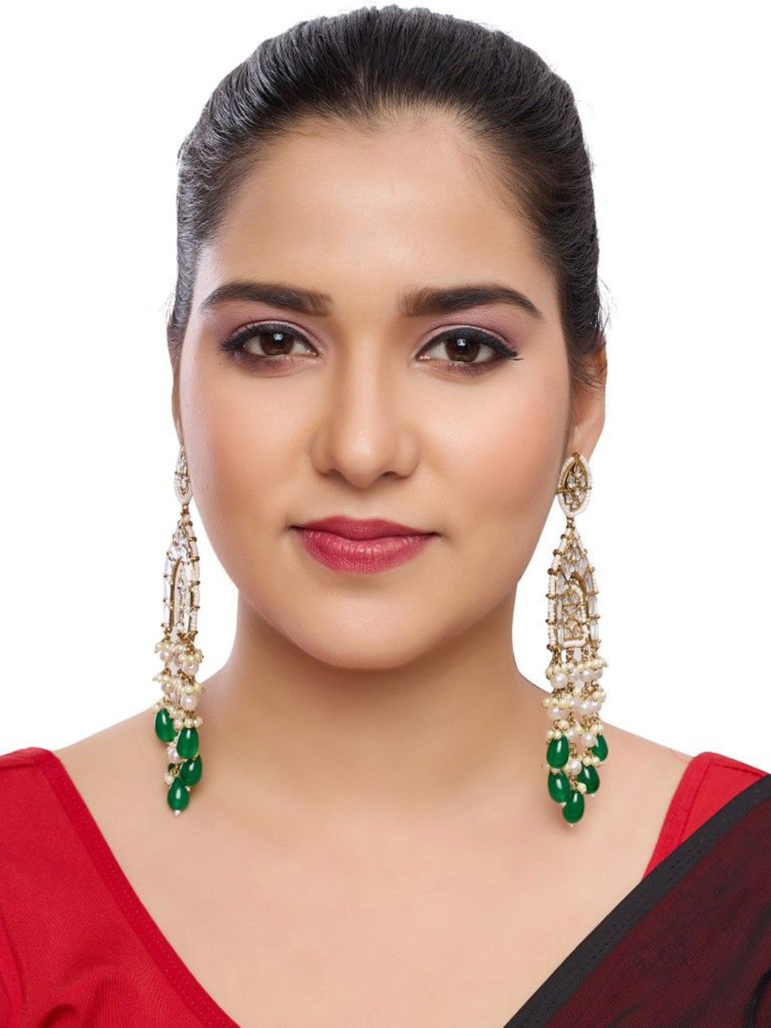 

Rukma Gold-Plated Kundan Studded & Beaded Earrings
