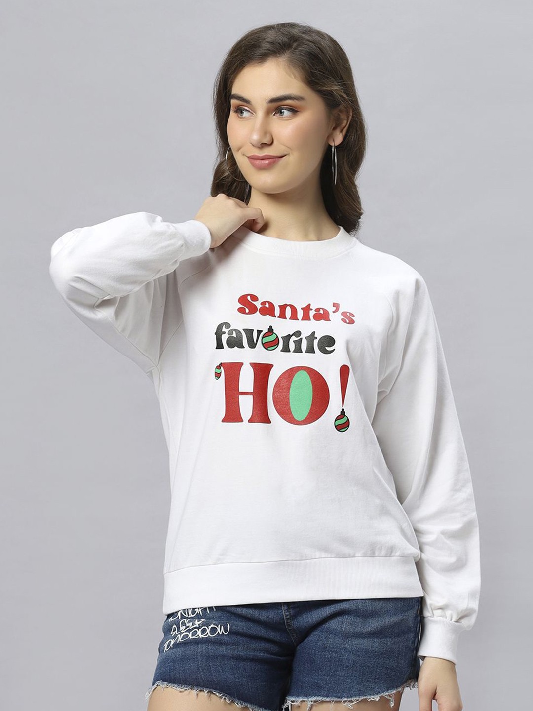

Ashtag Women Cotton Typography Printed Pullover Sweatshirt, White