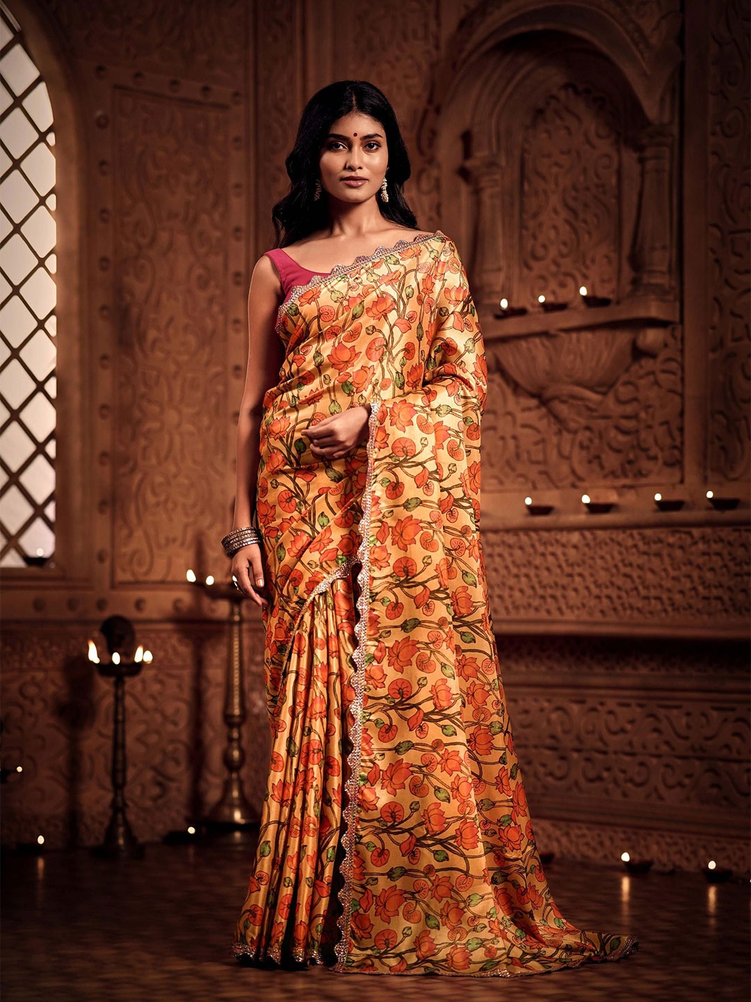 

House of Deepthi Woven Design Zari Silk Blend Tussar Saree, Brown