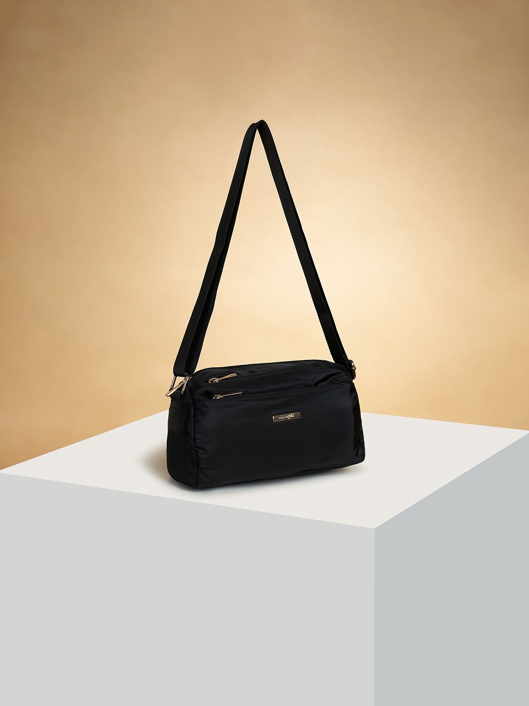

Forever Glam by Pantaloons Colourblocked Oversized Structured Sling Bag, Black