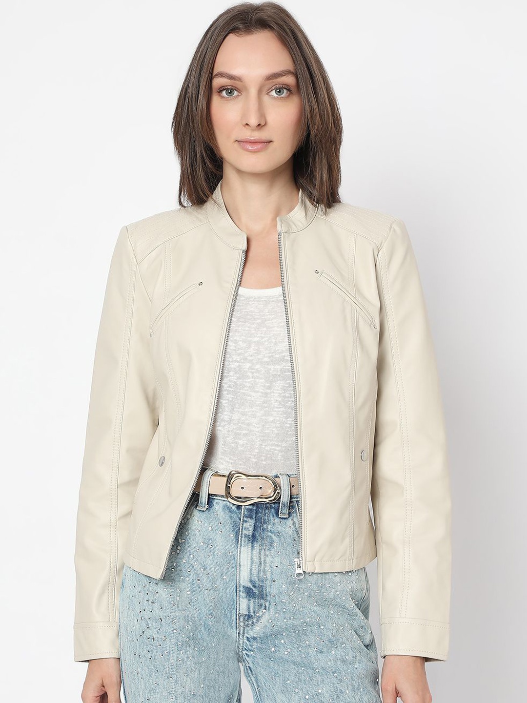 

Vero Moda Women Lightweight Biker Jacket, Beige