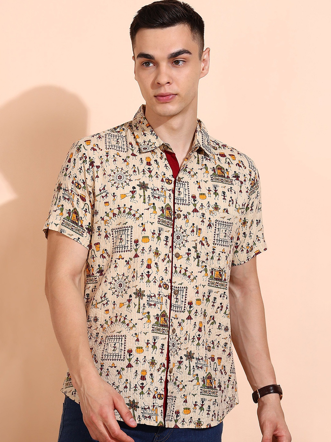 

YASH GALLERY Men Floral Opaque Printed Casual Shirt, Off white