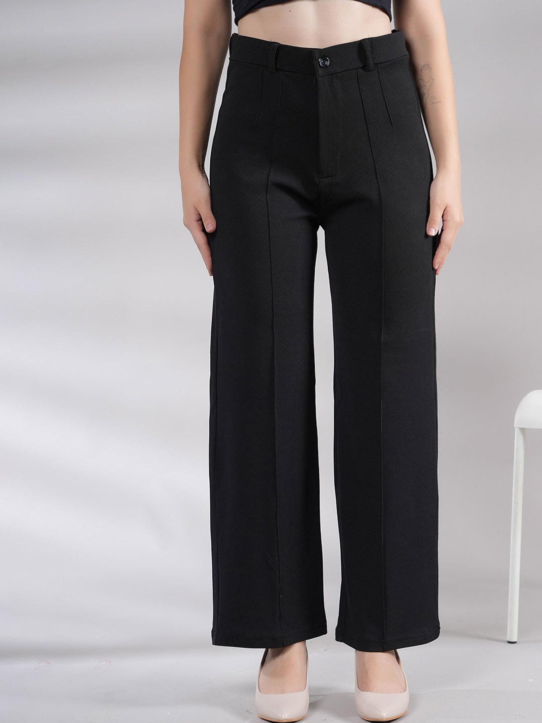 

NEYSA Women High-Rise Easy Wash Trousers, Black