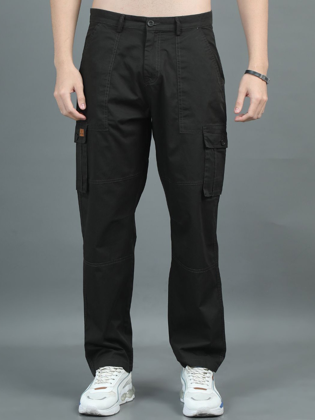 

PAUL STREET Men Relaxed Loose Fit Cargos Trousers, Olive