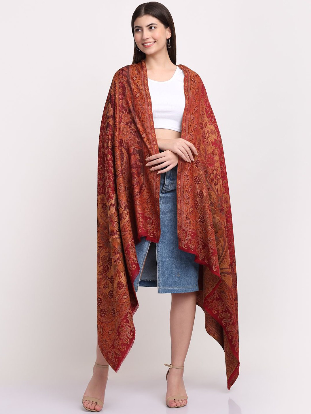 

KRAFT INDIA Women Floral Printed Shawl, Maroon