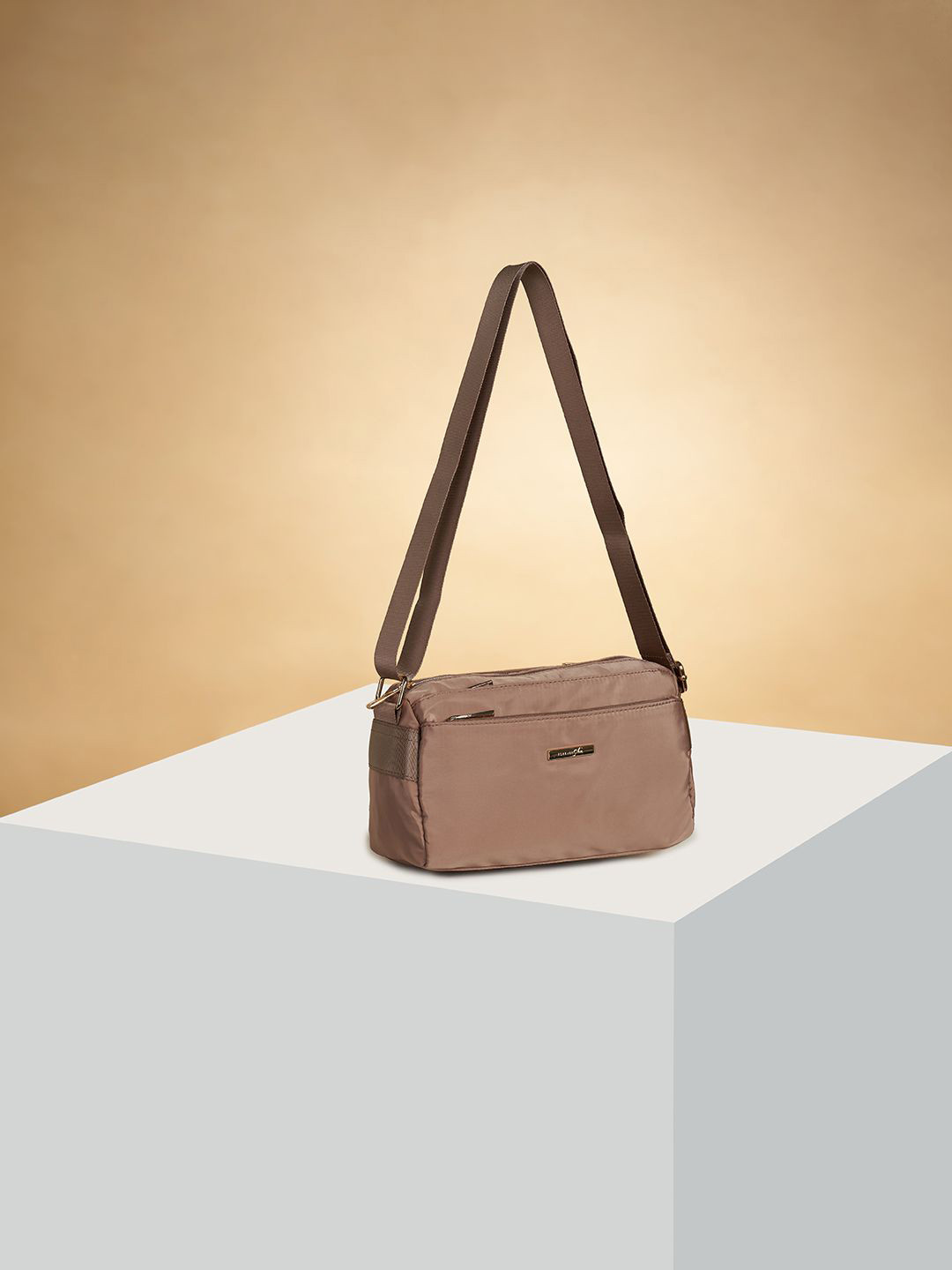 

Forever Glam by Pantaloons Colourblocked Oversized Structured Sling Bag with Bow Detail, Beige