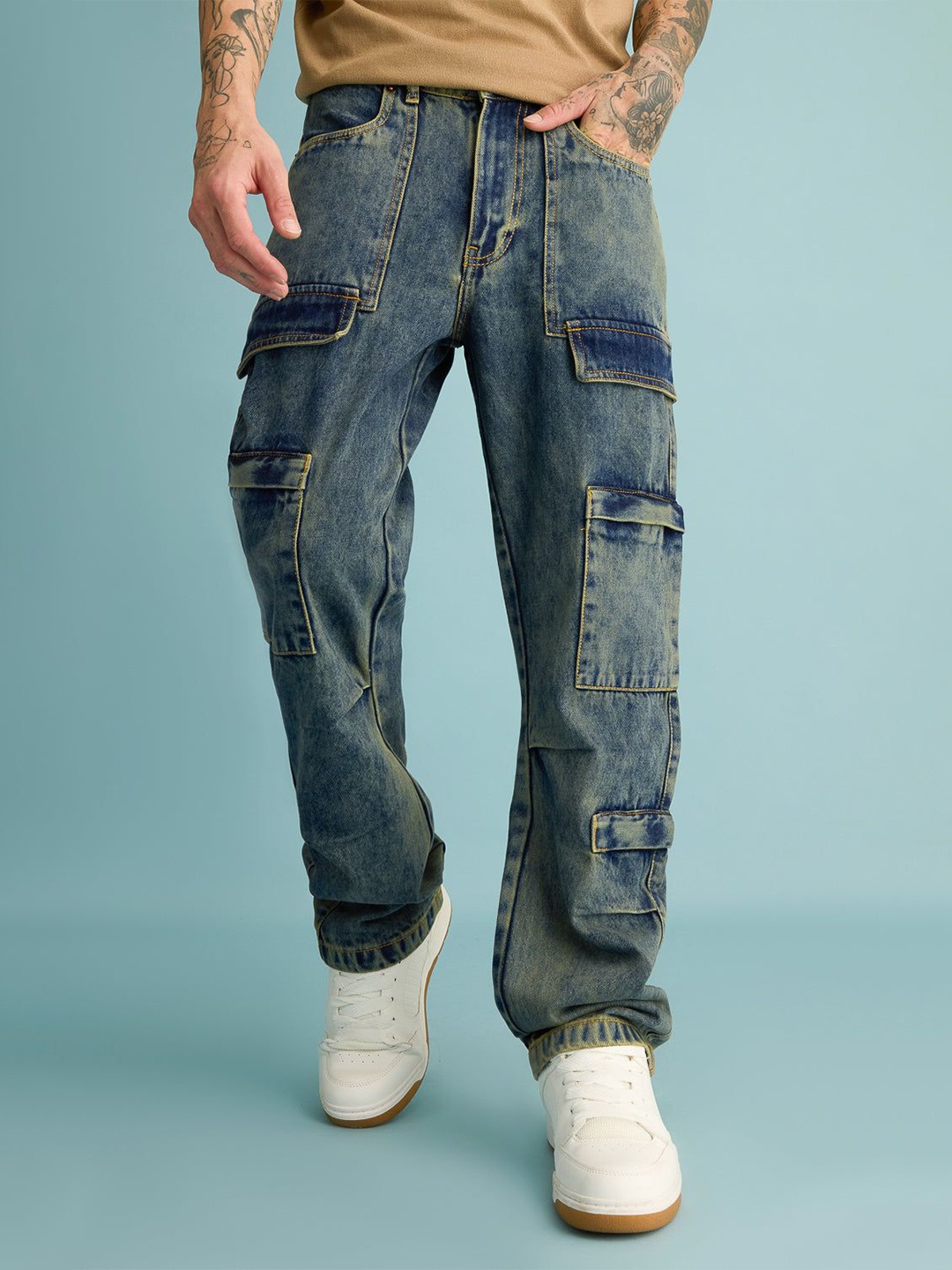 

FREAKINS Men Jean Straight Fit Heavy Fade Jeans, Blue