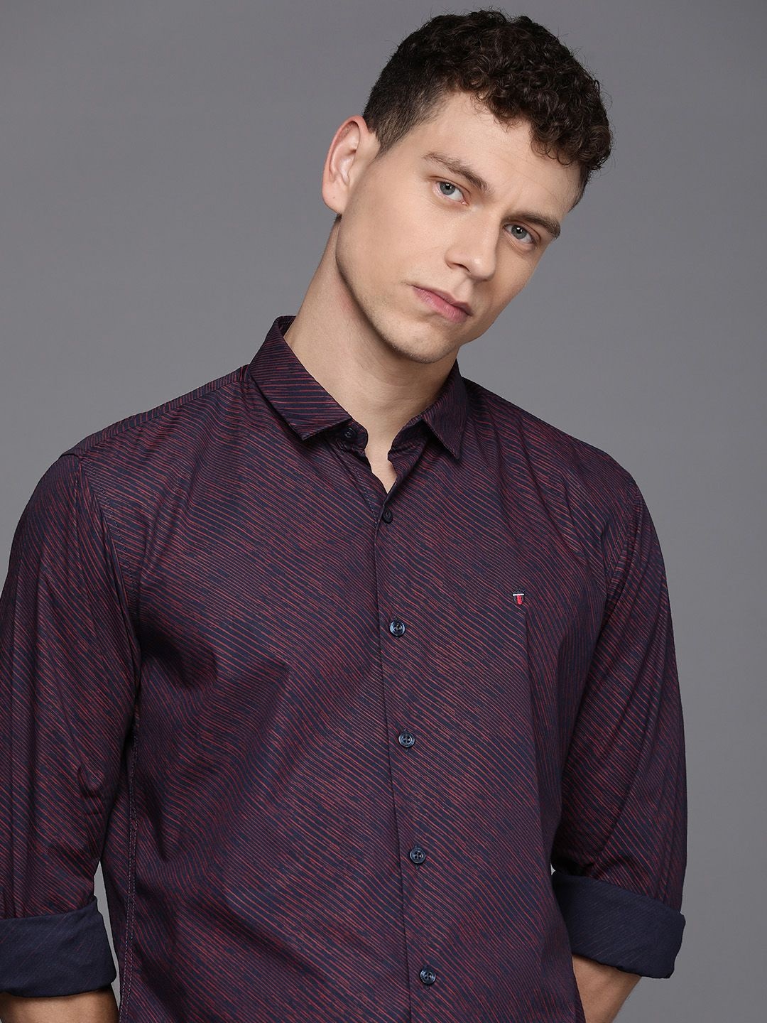 

Louis Philippe Jeans Slim Fit Opaque Printed Casual Shirt, Navy blue