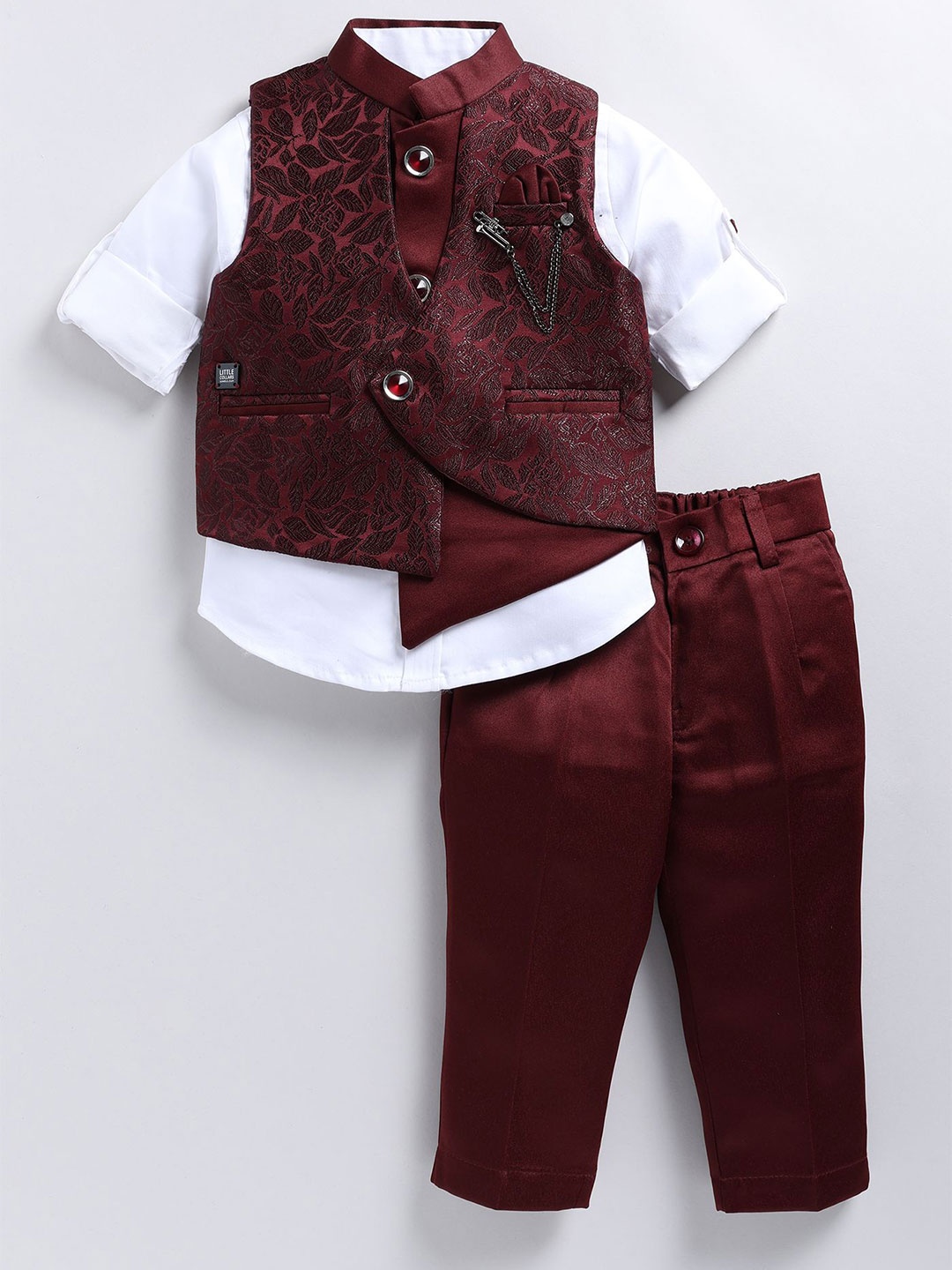 

LITTLE COLLARS Boys Shirt with Trousers, Maroon