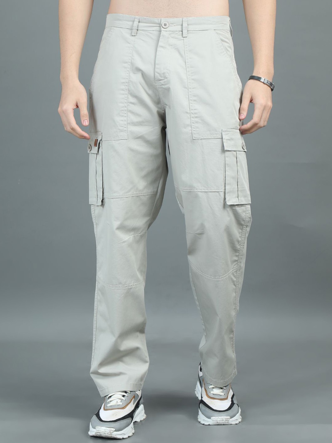 

PAUL STREET Men Relaxed Loose Fit Cargos Trousers, Silver