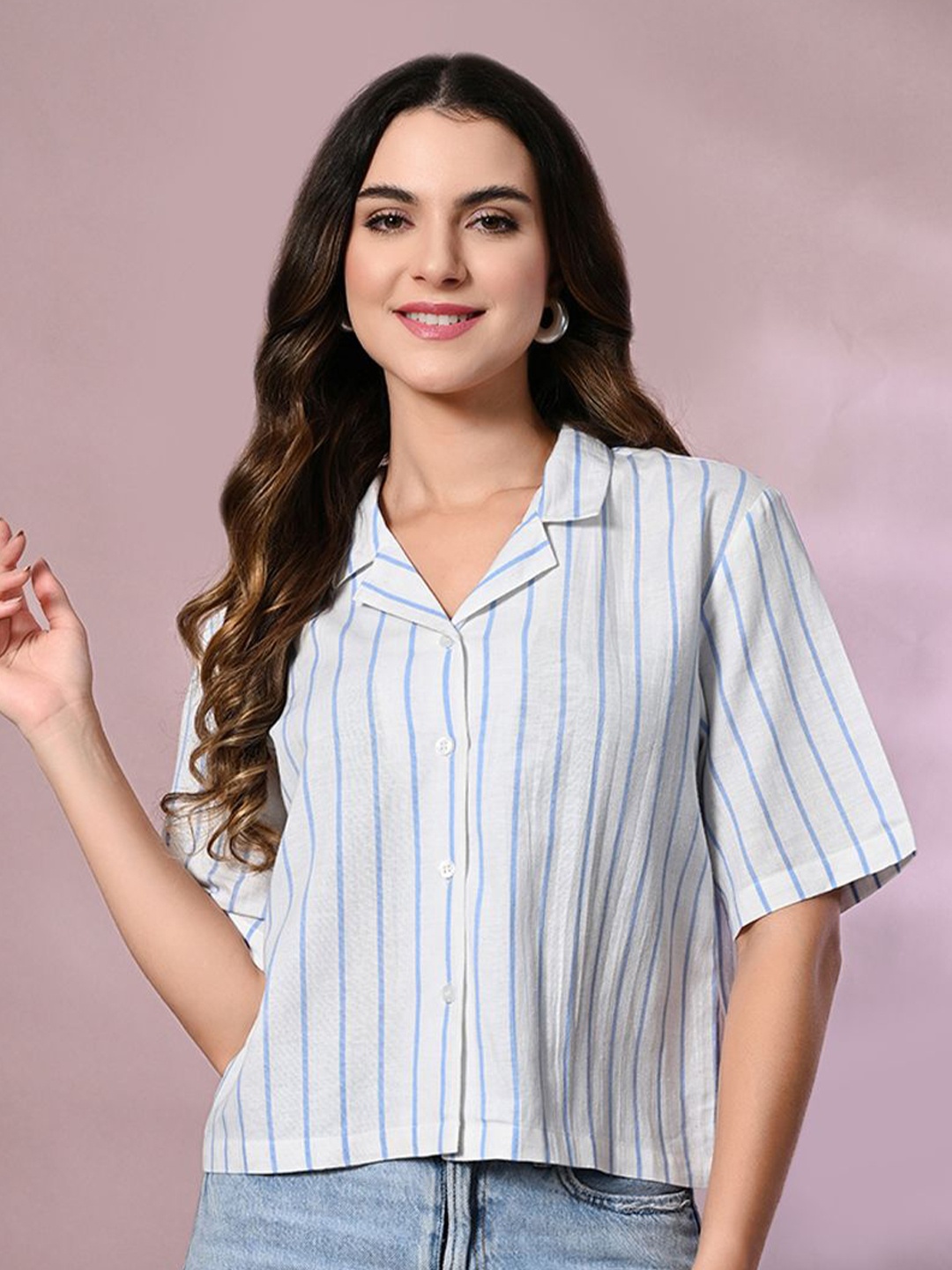 

all about you Women Striped Shirt Style Top, White