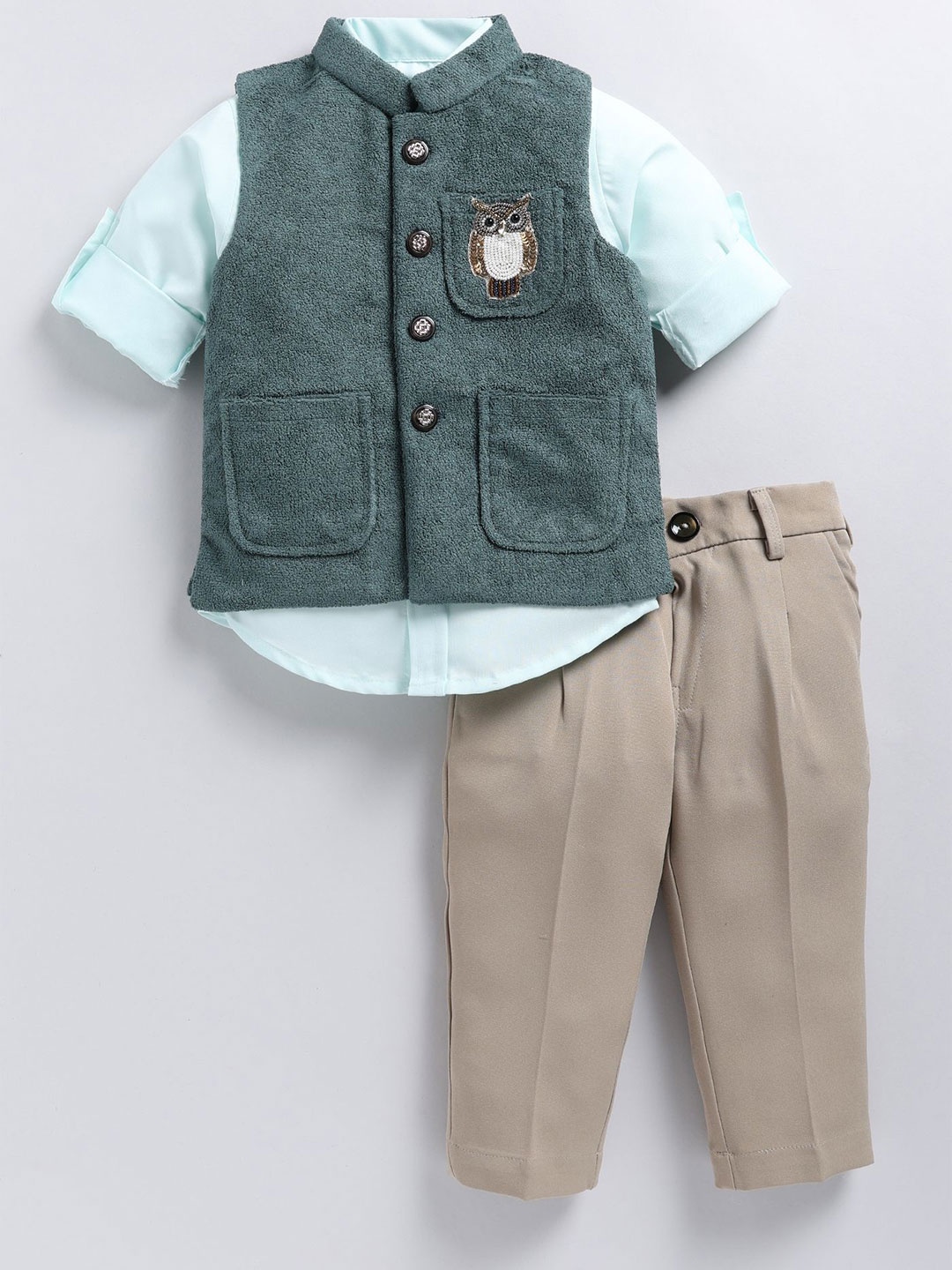 

LITTLE COLLARS Boys Shirt with Trousers, Green