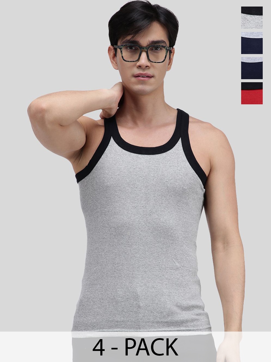 

AMUL COMFY Pack Of 4 Pure Cotton Gym Vest, Navy blue