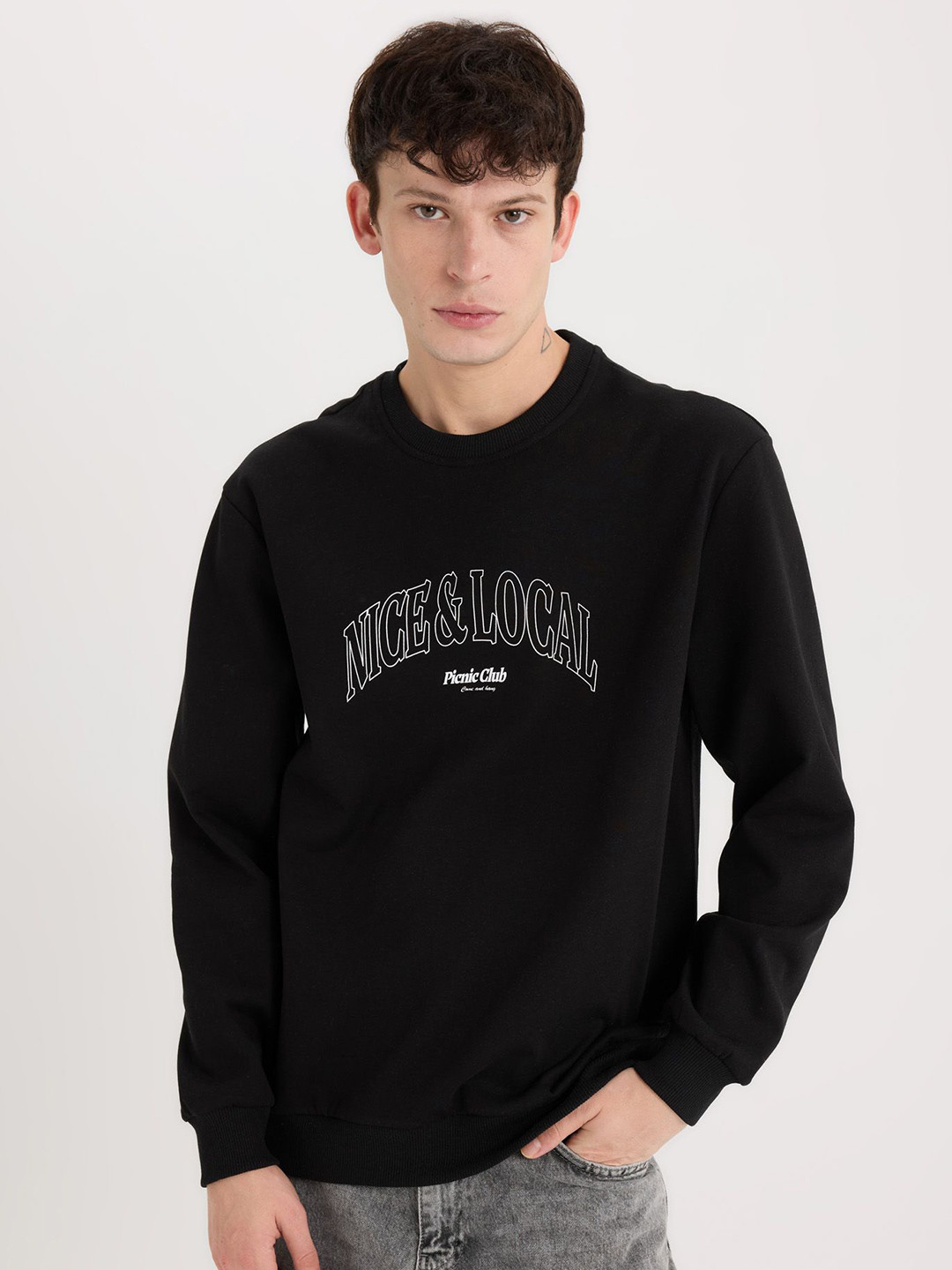 

DeFacto Men Typography Printed Pullover, Black