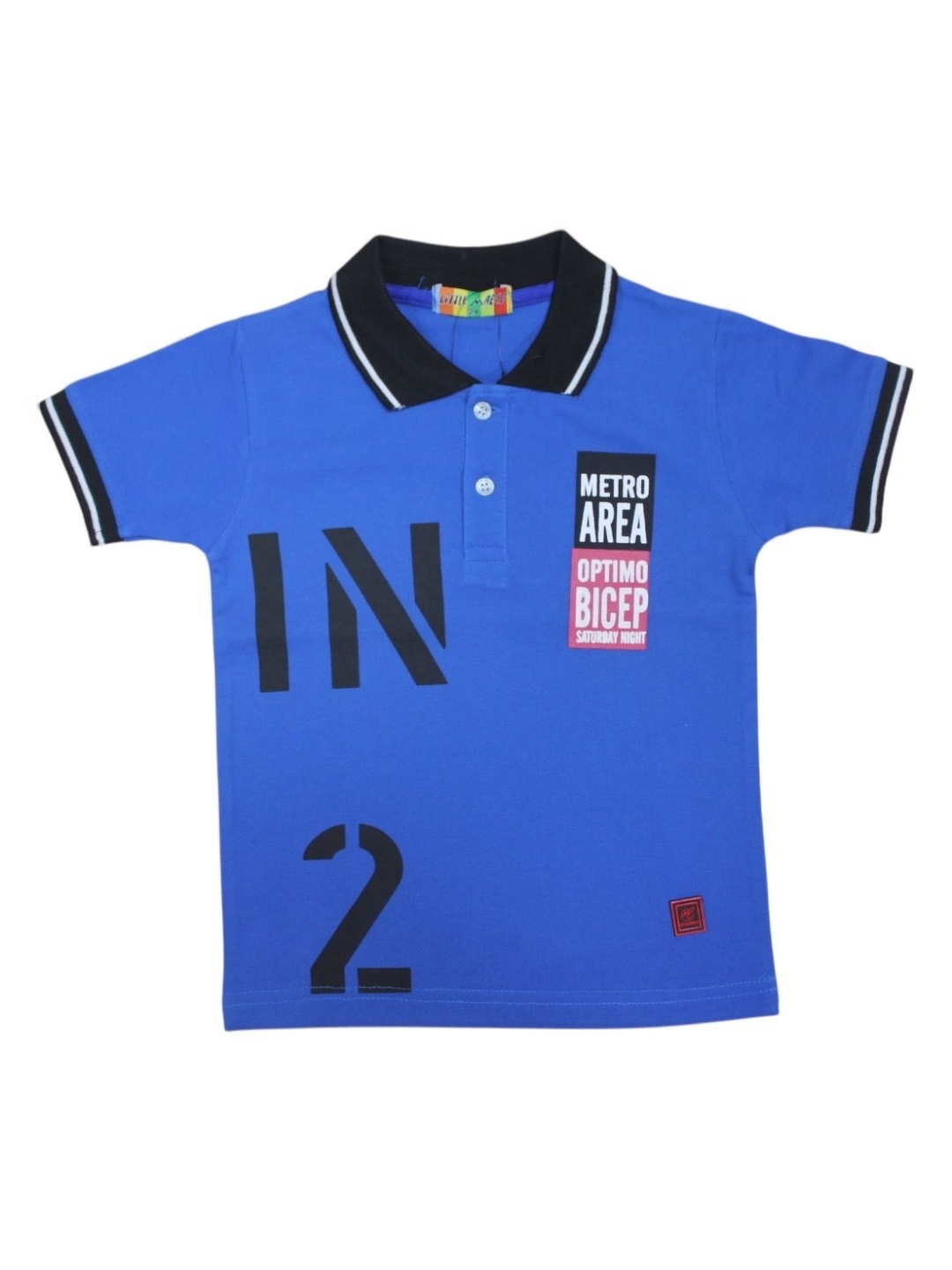 

Little Marco Boys Typography Polo Collar Applique T-shirt, Blue