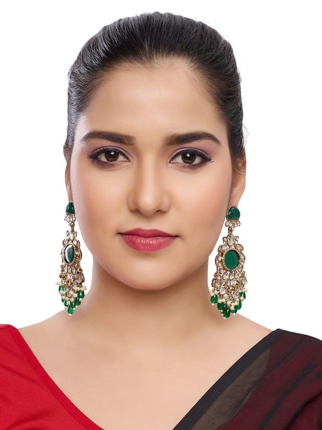 

Rukma Gold Plated Kundan Studded & Beaded Earrings