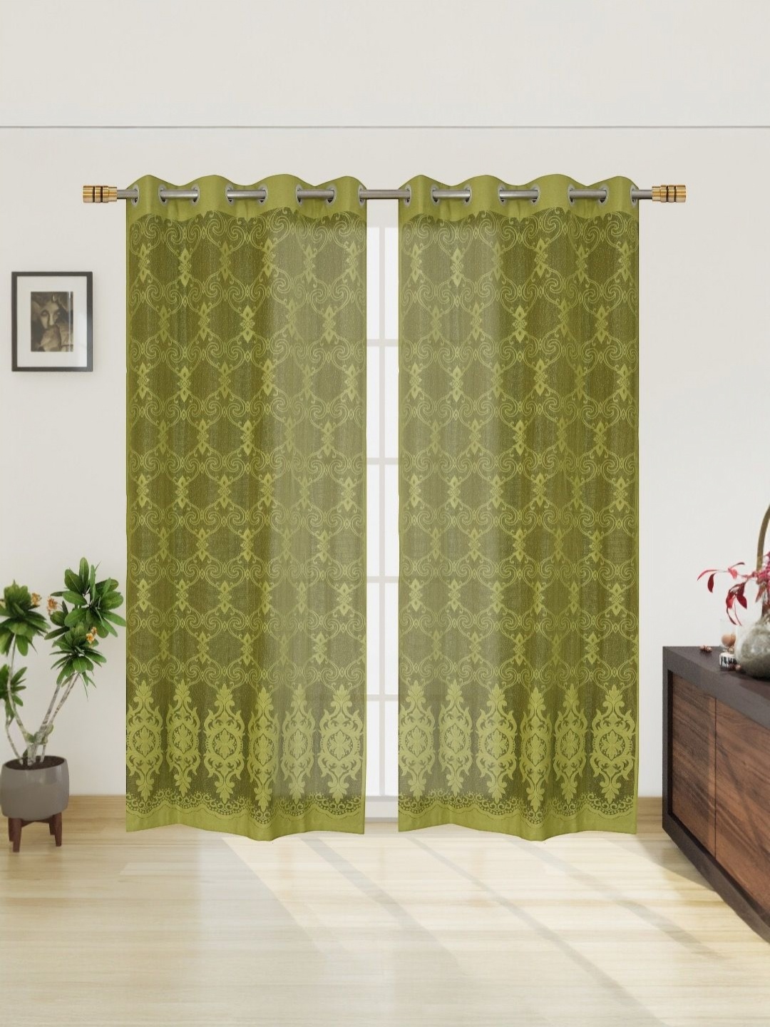 

BIGGER FISH Green Set of 2 Sheer Long Door Curtain