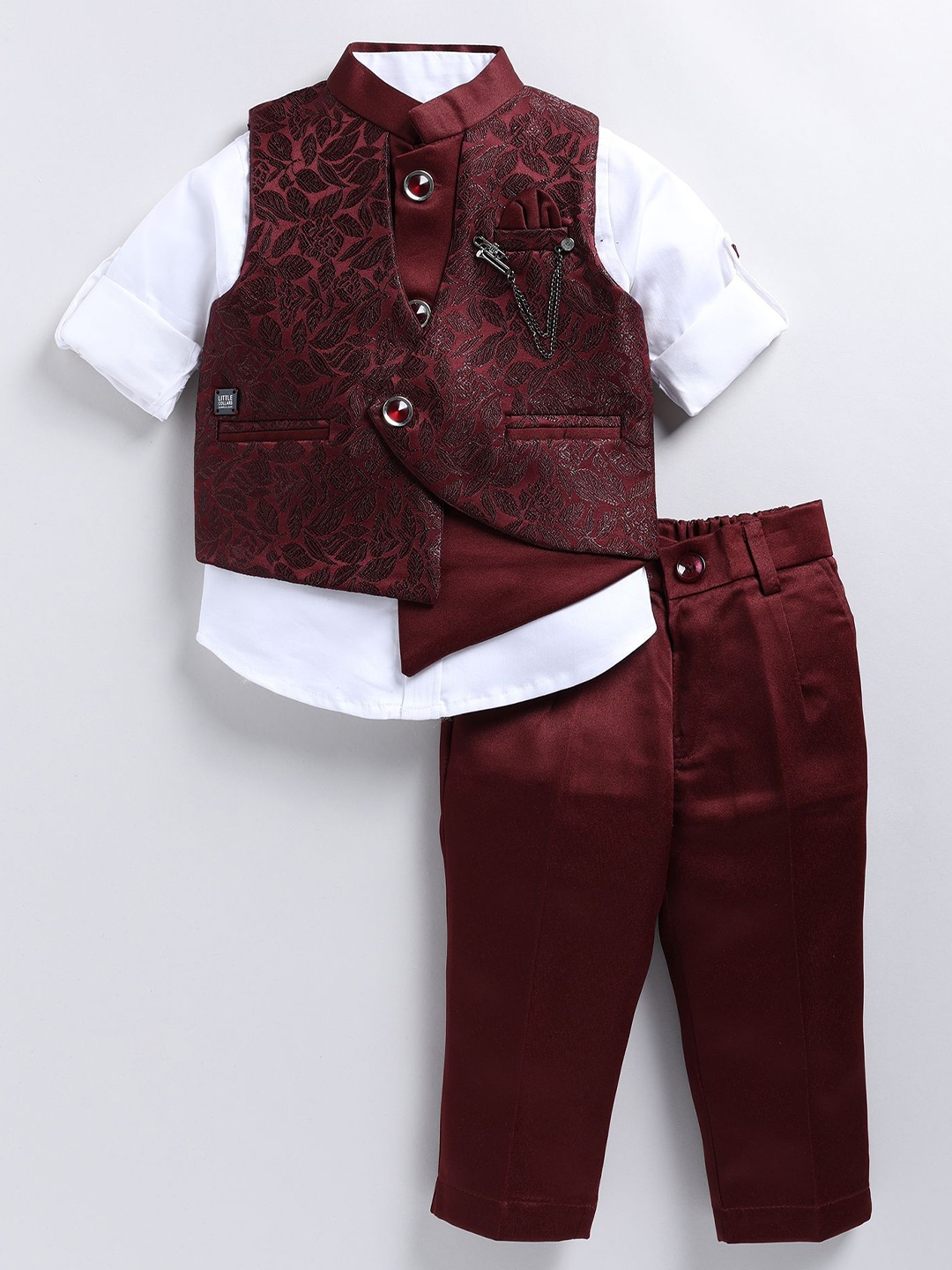 

LITTLE COLLARS Boys Shirt with Trousers, Maroon