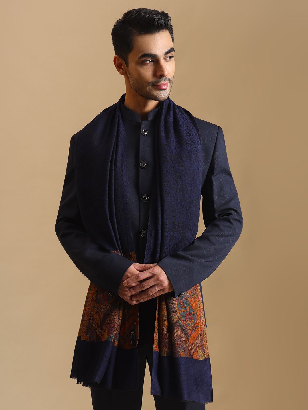 

Zamour Men Woven Design Stole, Blue