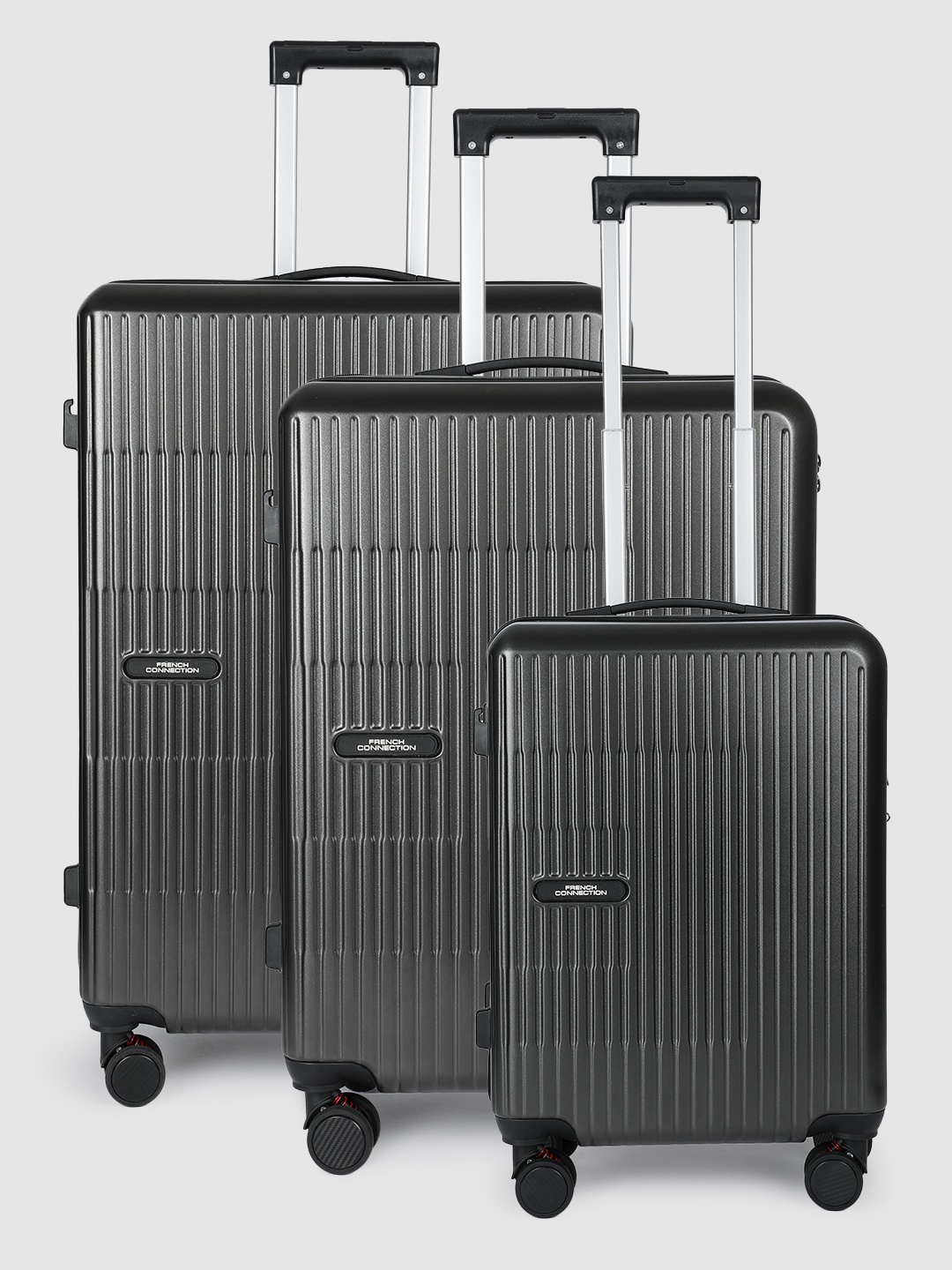 

French Connection Set Of 3 Glanza Q10 360 Degree Rotation Hard-Sided Trolley Bags - 238L, Grey