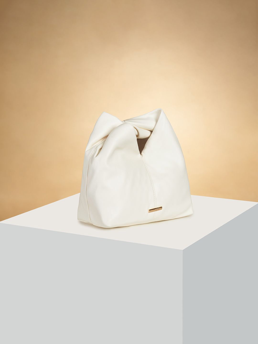 

Forever Glam by Pantaloons PU Oversized Structured Shoulder Bag with Bow Detail, Off white