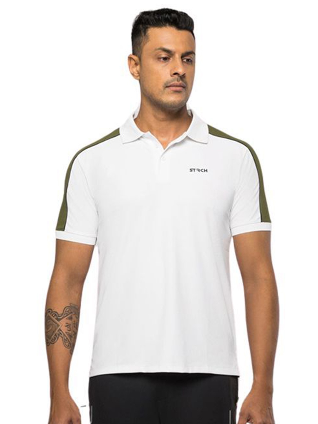 

STRCH Men Polo Collar Anti Odour Applique T-shirt, White