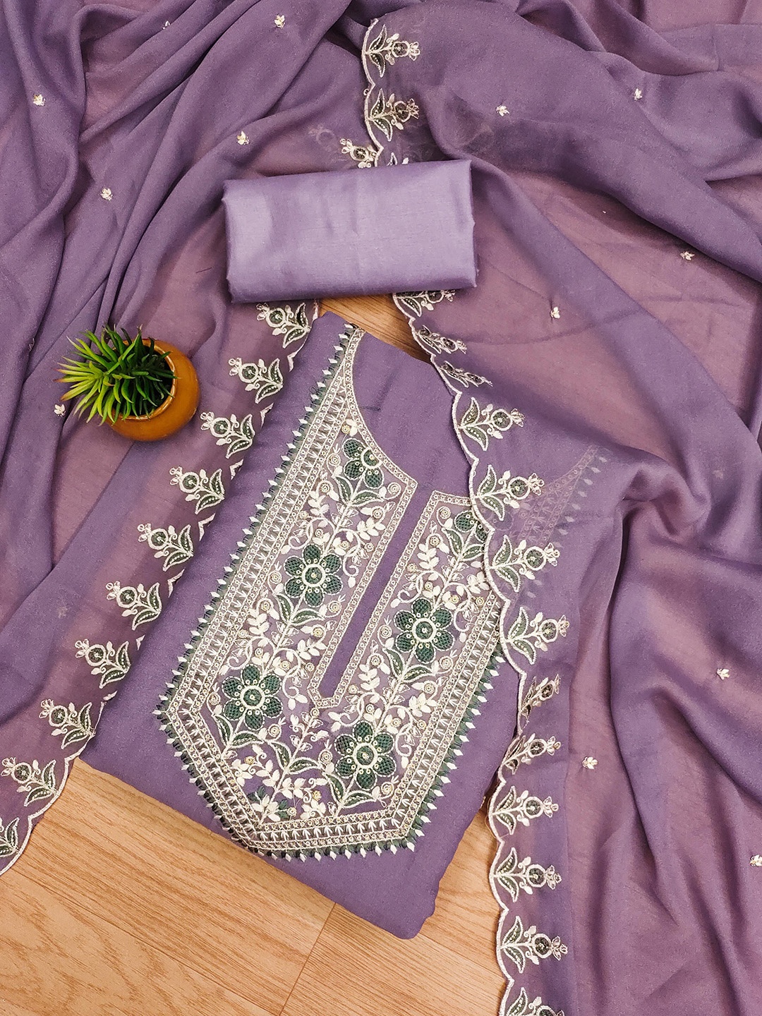 

KALINI Embroidered Silk Georgette Unstitched Dress Material, Purple