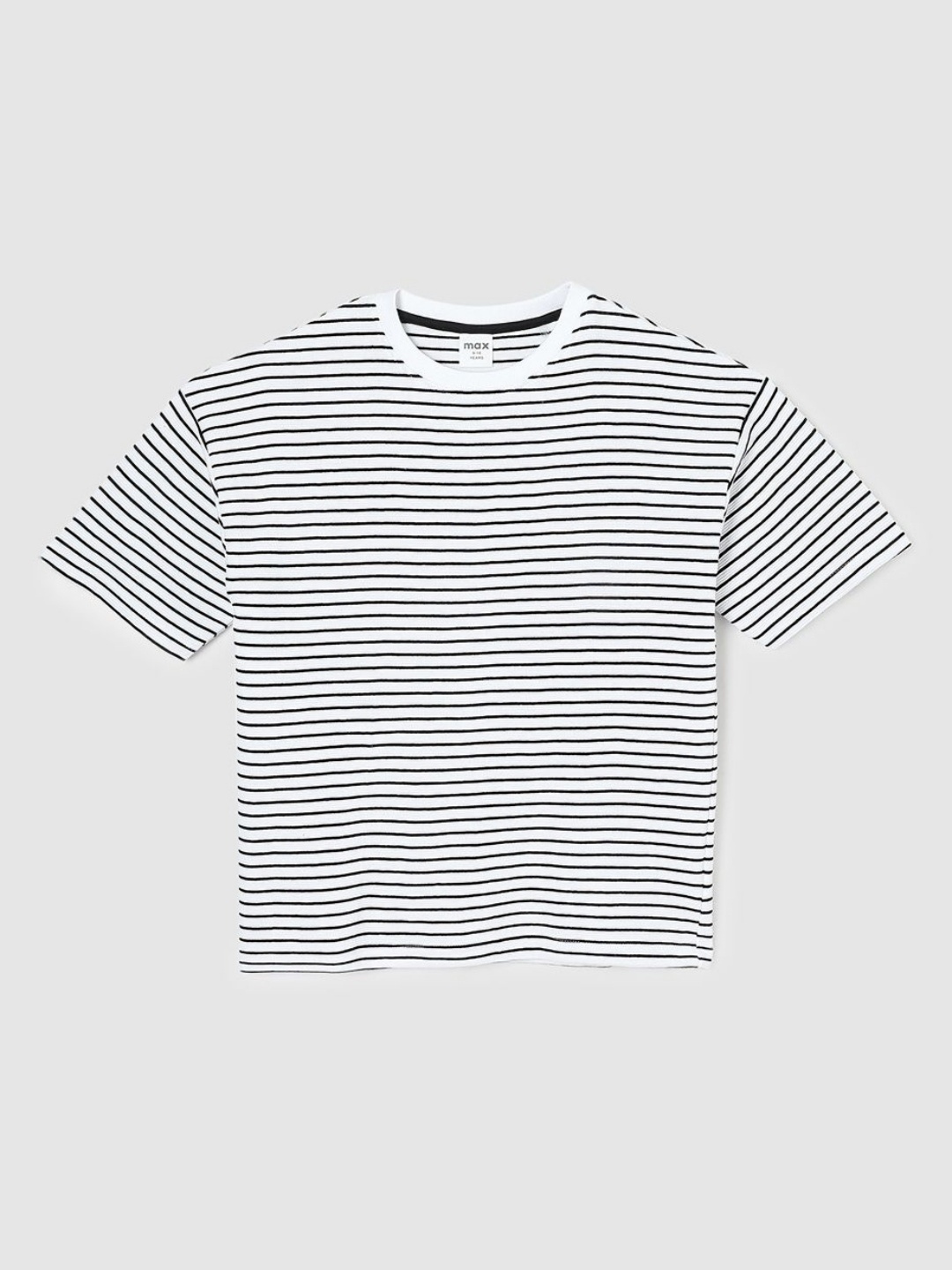 

max Boys Striped Round Neck Cotton T-shirt, White
