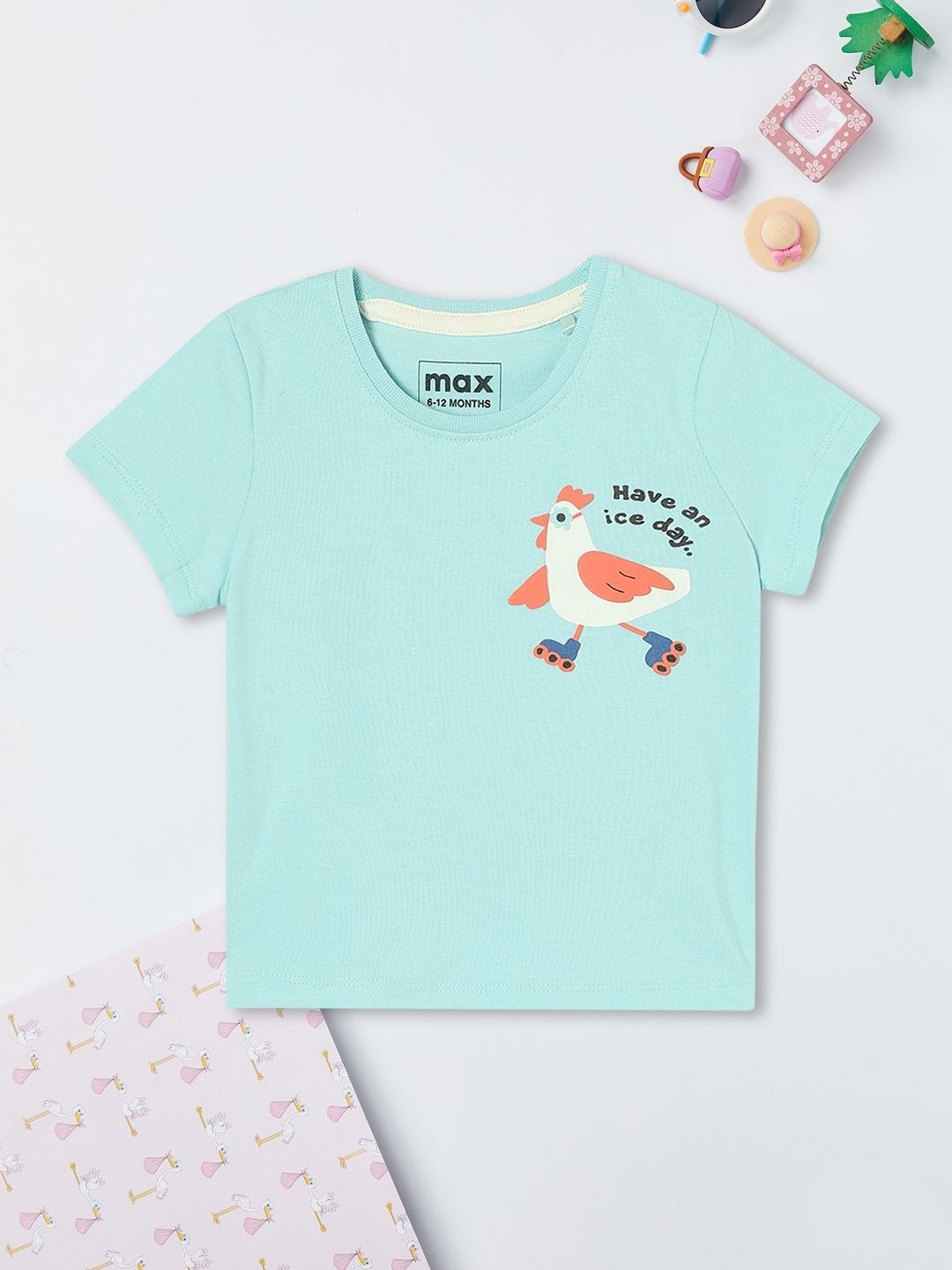 

max Girls Graphic Printed Round Neck Cotton T-shirt, Blue