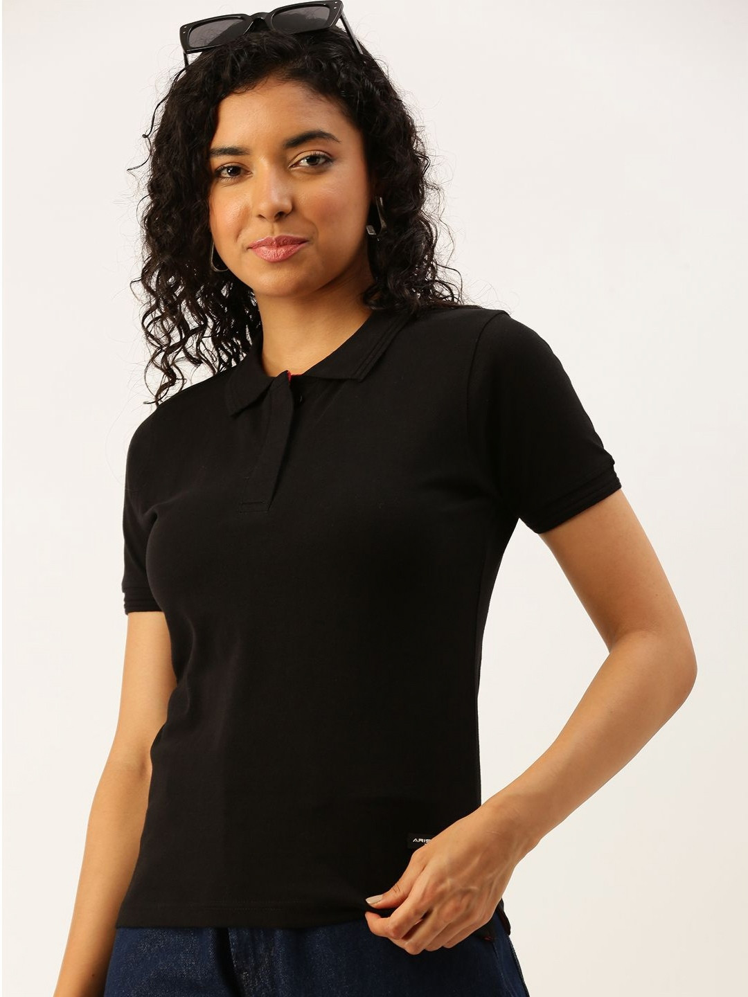 

ARISE Women Polo Collar Bio Finish T-shirt, Black