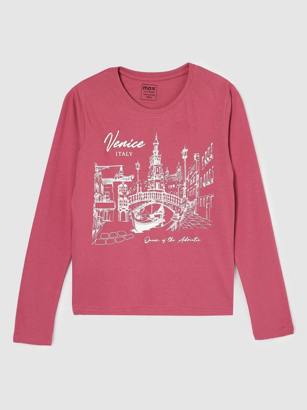 

max Girls Graphic Printed Round Neck Cotton T-shirt, Pink