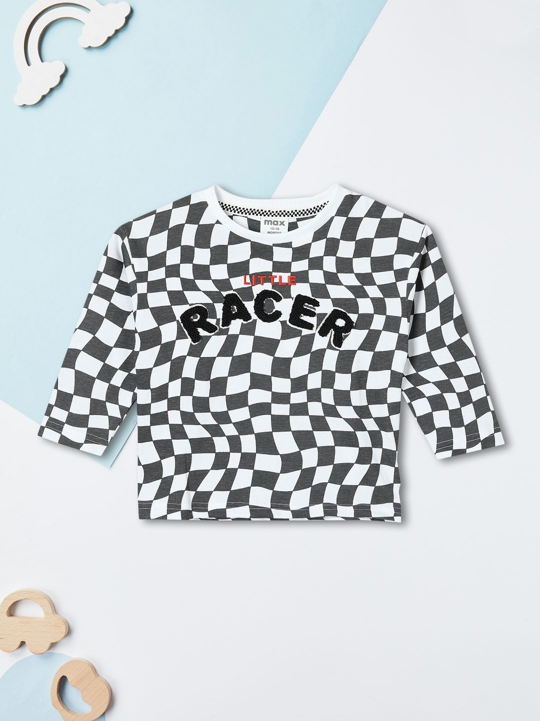 

max Boys Checked Round Neck Cotton T-shirt, White